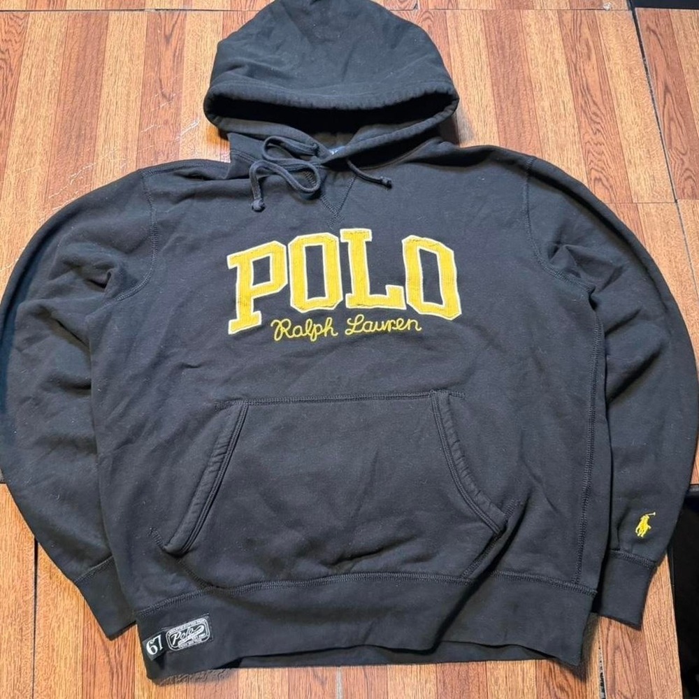 Polo Ralph Lauren Black Graphic Spell Fleece Hoodie Medium